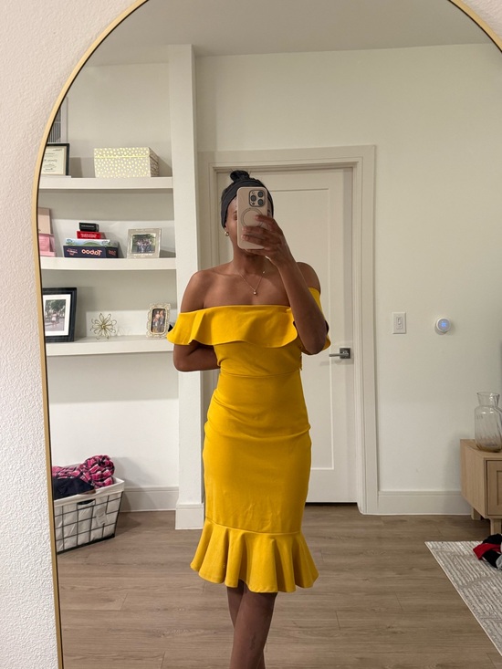 Lulus Dresses & Skirts - Lulu's Yellow One-Shoulder Ruffle Hem Midi Dress